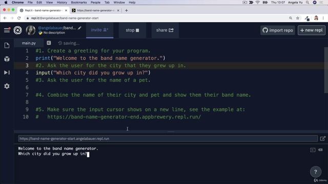 Day 1 - Working with Variables in Python to Manage Data - 014 Day 1 Project_ Band Name Generator смотреть онлайн