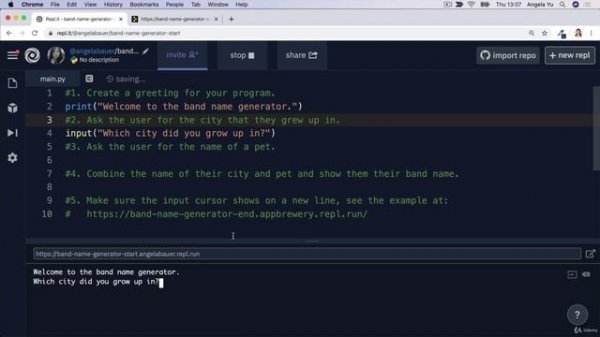 Day 1 - Working with Variables in Python to Manage Data - 014 Day 1 Project_ Band Name Generator