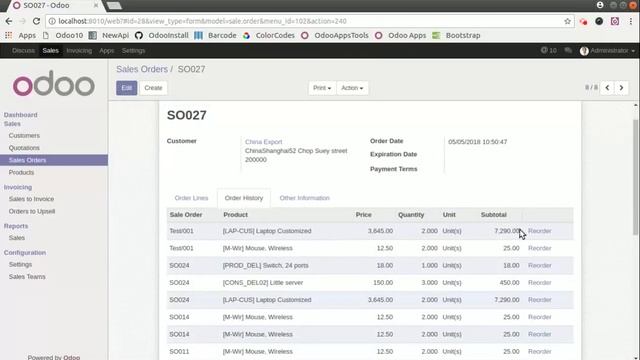 Generate Customer Sales Order History Odoo смотреть онлайн