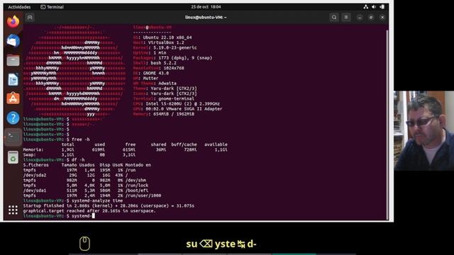 Ubuntu 22.10 "Kinetic Kudu" - GNOME 43 - neofetch - systemd-analyze - htop смотреть онлайн