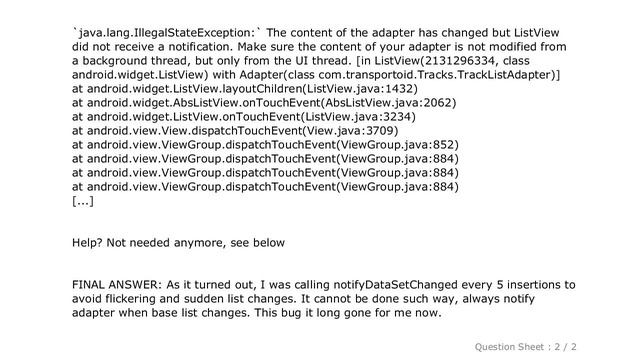 Android : Android, ListView IllegalStateException: "The content of the adapter has changed but List смотреть онлайн
