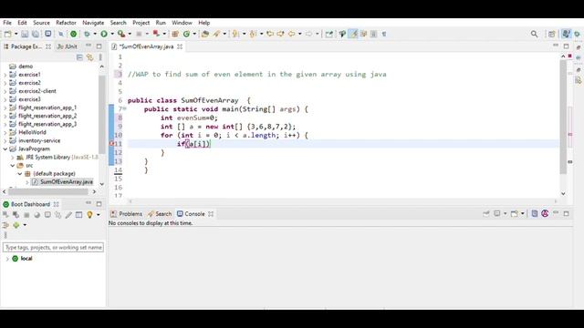 Java Program to find sum of even element in the given Array смотреть онлайн
