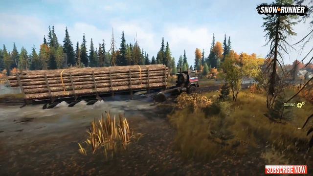 New Azov 5414 Truck With Logging Semi Trailer In SnowRunner смотреть онлайн