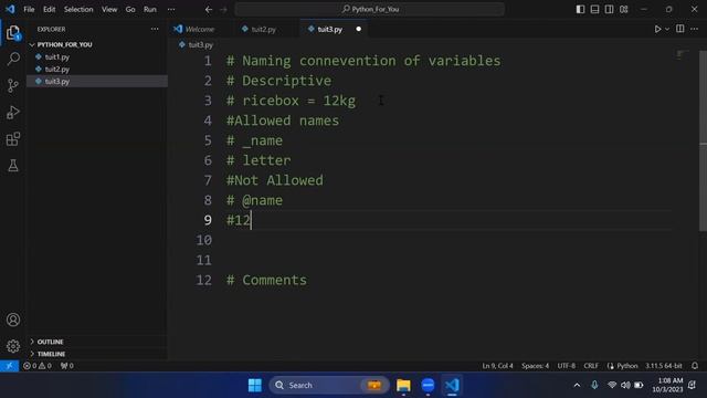 Python Course From Crash - Naming Convention of a Variable and Comments in Python| Tutorial#3 смотреть онлайн