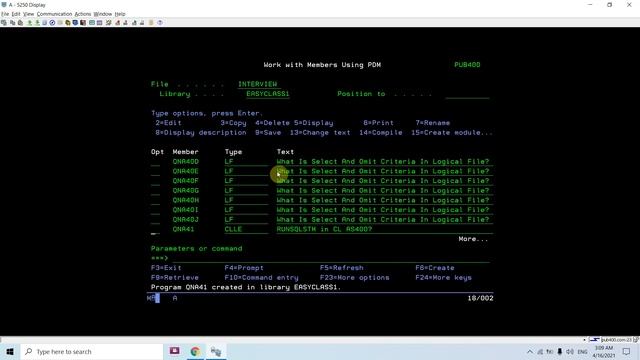 RUNSQLSTM - RUNSQLSTM in CL AS400 смотреть онлайн