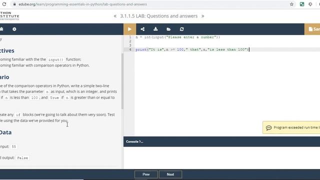 Python Essentials 3.1.1.5 Lab:Input and Comparison Operators | Questions and Answers смотреть онлайн