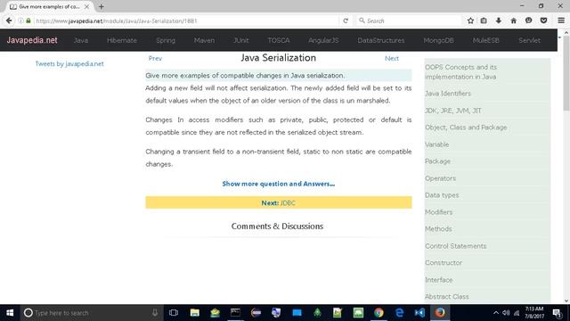Give more examples of compatible changes in Java serialization.
| javapedia.net смотреть онлайн