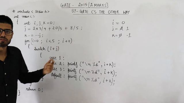 Gate 2015 pyq C Programming | Consider the C program: int main(){int i, j, k = 0; j=2*3/4+2.0/5+8/5 смотреть онлайн