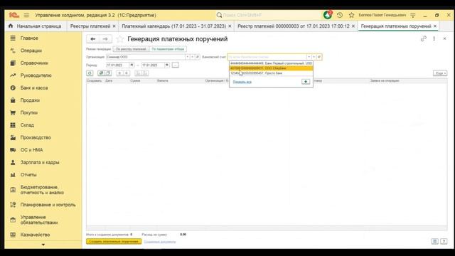 Управление холдингом. Казначейство. Реестр платежей. Платежное поручение. Шелупин Владислав смотреть онлайн