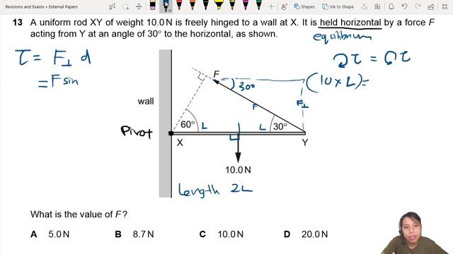 MJ20 P11 Q13 Horizontal Rod Hinged on Wall | May/June 2020 | CIE A Level 9702 Physics смотреть онлайн