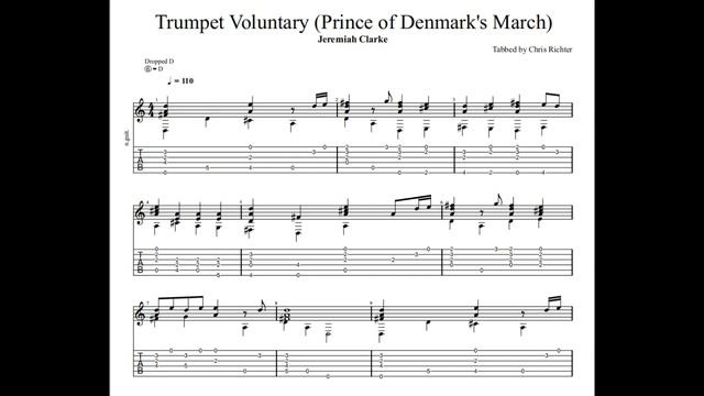 Jeremiah Clarke: Trumpet Voluntary With Tablature/sheet Music For Solo Fingerstyle Guitar