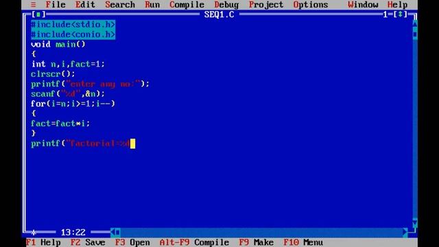 write a program to find factorial of the given number | Turbo C++ | смотреть онлайн
