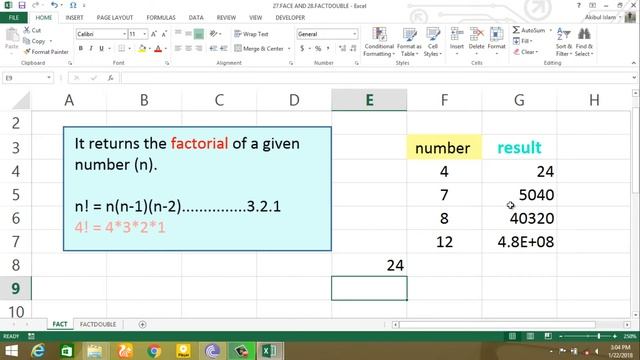 17. FACT, FACTDOUBLE function in Excel | Math & Trig смотреть онлайн