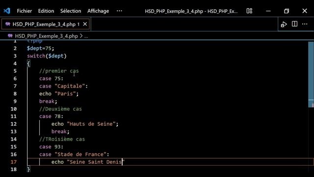 PHP Exemple 3.4. L'instruction switch case смотреть онлайн