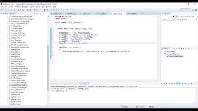 Video 59 Legacy Classes Usage in Java Vectors Dictionary HashTable Properties смотреть онлайн