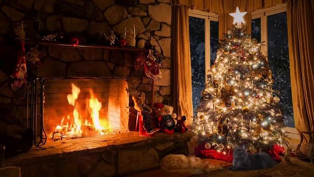 Winter Snow Fireplace ? Christmas Jazz Cats Purring Crackling Sounds