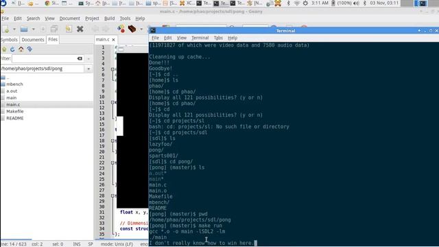 Simple pong clone in C and SDL2. смотреть онлайн