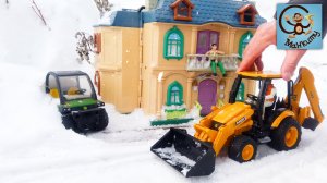 Мультик про Машинки - Экскаватор-Бульдозер и Самосвал Брудер чистят дорогу от снега. МанкиМульт