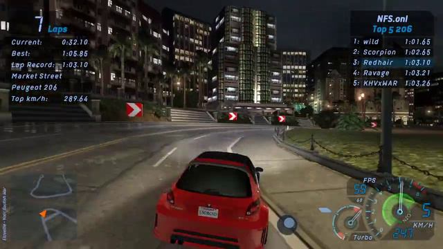 NFS Underground - Market Street - 1:02.40 - No NOS - Peugeot 206 смотреть онлайн