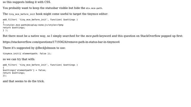 How to remove the "Path" line in the WordPress Editor for end users who are submitting a form? смотреть онлайн