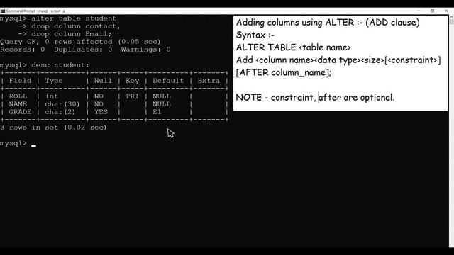 Adding or deleting columns to an existing table in MySQL | SQL | Oracle смотреть онлайн