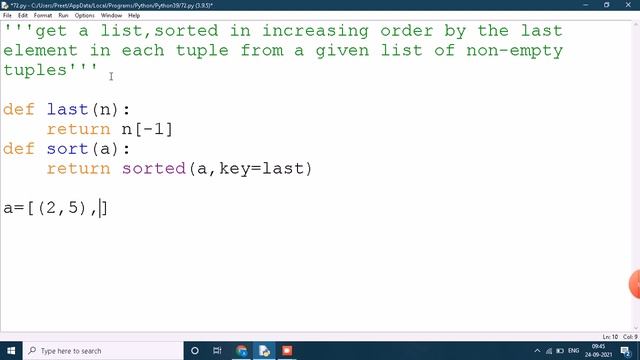Python program to get a list ,sorted in increasing order by the last element each tuple from list смотреть онлайн