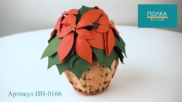 Композиция из цветов пуансеттии в плетеном кашпо смотреть онлайн