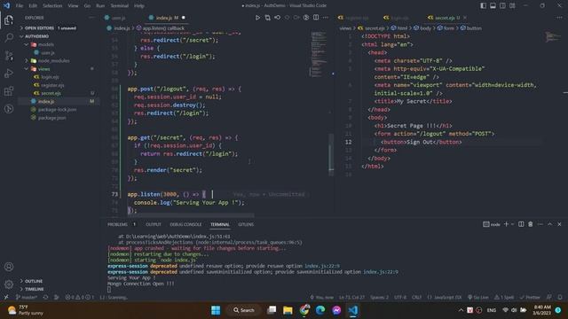 Authentication Demo | Express, MongoDB, Bcrypt, Node | 4 - log out смотреть онлайн