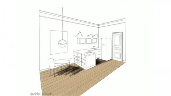Эскиз кухни в Procreate | Sketch kitchen in Procreate