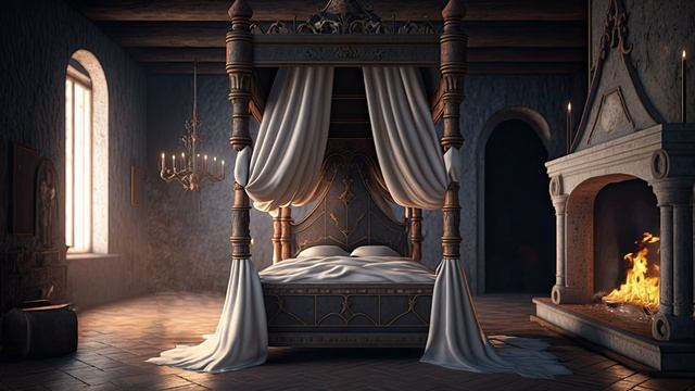Уютная спальня в замке в дождливый день расслабляющая атмосфера у камина для максимального комфорта смотреть онлайн