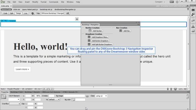 Enabling DMXzone Bootstrap 3 Navigation in Dreamweaver смотреть онлайн