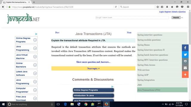 Explain the transactional attribute Required in JTA.
| javapedia.net смотреть онлайн