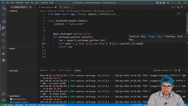 Odoo + Docker + Debugger + VS Code пример работы смотреть онлайн