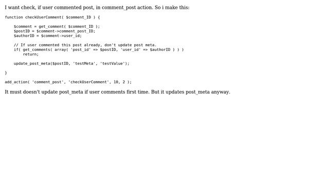 Wordpress: How to check, if user commented before, on comment_post action? смотреть онлайн