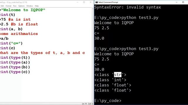 Python DS 3: Write & Run first Python code, Variables and Data Types .py demonstration смотреть онлайн