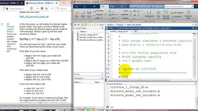 Discrete logistic model simulation in Matlab смотреть онлайн