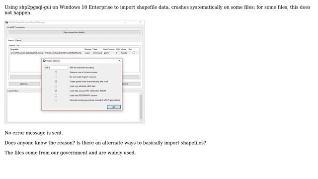 GIS: PostGIS shp2pgsql-gui with Windows 10 Enterprise crash when running смотреть онлайн