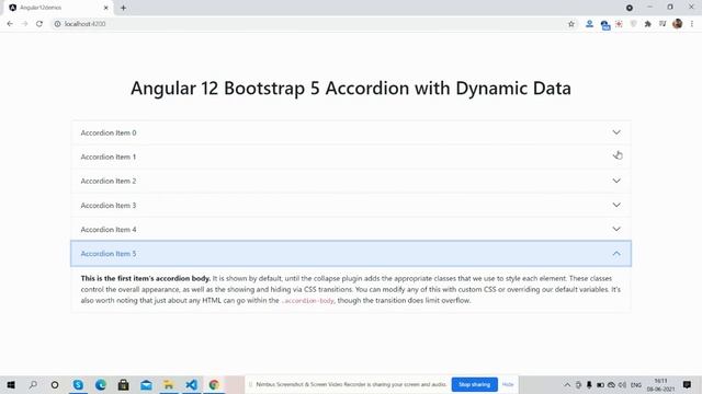 Angular 12 Bootstrap 5 Accordion with Dynamic Data Working Demo смотреть онлайн