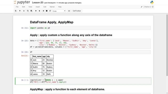 Python Pandas Dataframe apply, applymap Tutorial 20 смотреть онлайн