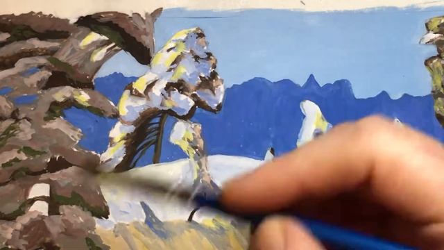 Рисуем гуашью картину Архипа Куинджи «Солнечные пятна на инее». смотреть онлайн