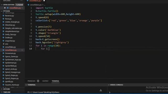 How to create a snowflake design using python code? смотреть онлайн