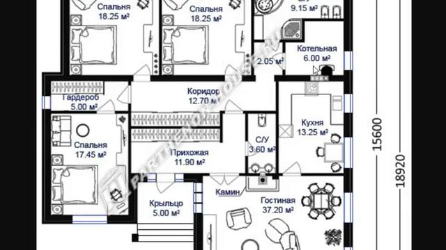 Проект одноэтажного дома с тремя спальнями ДС 154-8 смотреть онлайн