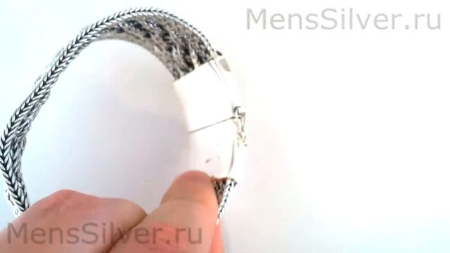 Широкий Плетенный Мужской Серебряный Браслет "Косичка" смотреть онлайн