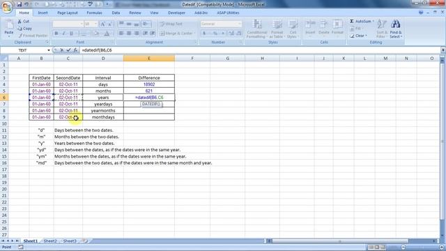 MS Excel :Datedif Formula In Excel with 6 Variation смотреть онлайн