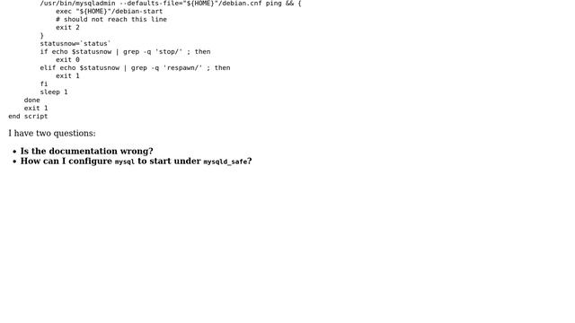 Why doesn't "service mysql start" run mysqld_safe? смотреть онлайн