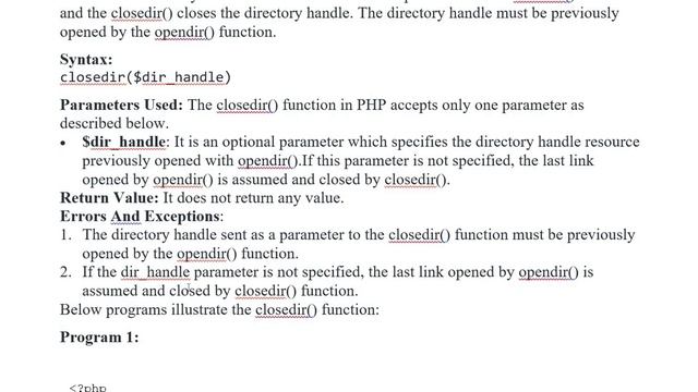 PHP | closedir function смотреть онлайн