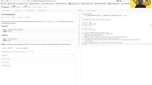 Leetcode - 252 - Meeting Rooms using heap and priority queue with Python смотреть онлайн