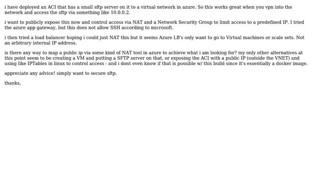DevOps & SysAdmins: NAT or Proxy to an Azure Container Instance in a VNET for SSH смотреть онлайн