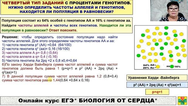 ЗАДАНИЯ НА ЗАКОН ХАРДИ-ВАЙНБЕРГА. ЧЕТВЕРТЫЙ ТИП ЗАДАНИЙ смотреть онлайн