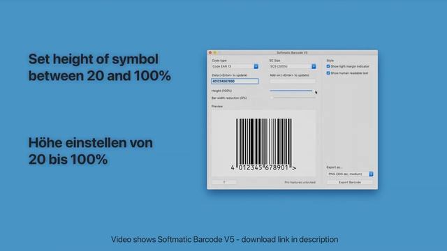 Setting EAN 13 SC sizes (SC0 - SC9) and height truncation with Softmatic Barcode V5 смотреть онлайн